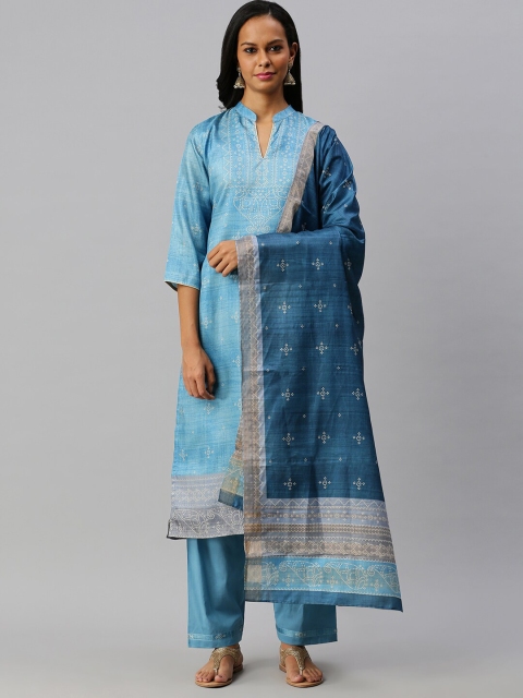 

Soch Blue & Grey Printed Unstitched Dress Material