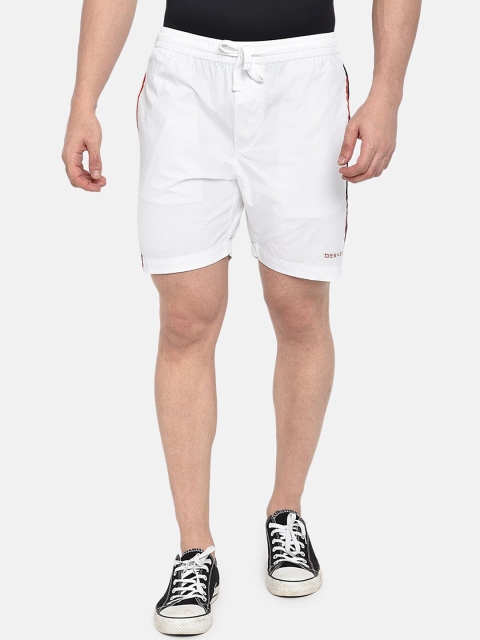 

beevee Men White Striped Pure Cotton Sports Shorts