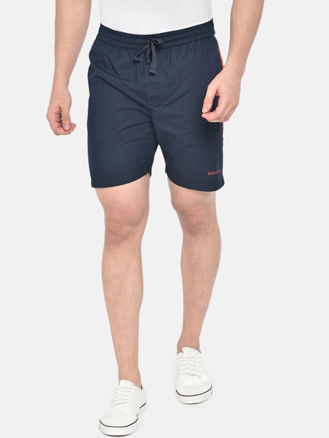 

beevee Men Navy Blue Striped Pure Cotton Sports Shorts