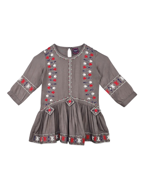 

Ishin DESIGNER STUDIO Girls Grey Embroidered Pleated Peplum Top