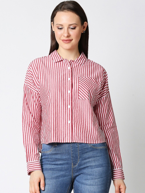 

Bewakoof Women Red Striped Casual Shirt