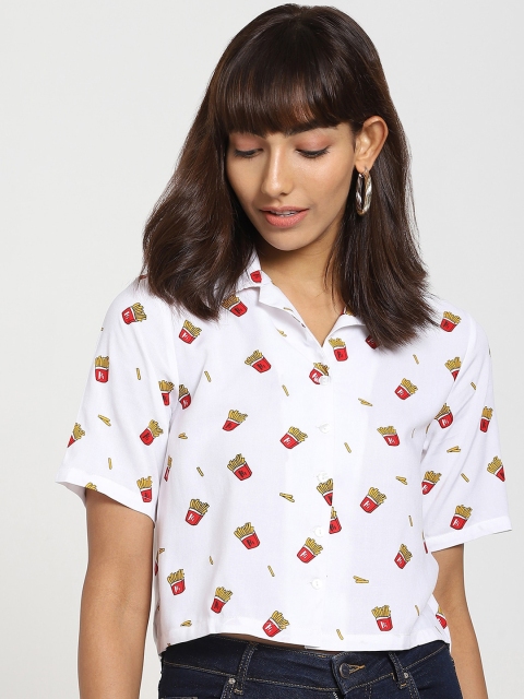 

Bewakoof Women White Printed Boxy Casual Shirt