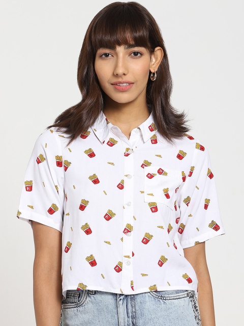 

Bewakoof Women White Boxy Printed Casual Shirt