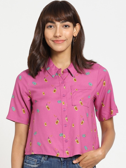 

Bewakoof Women Pink Boxy Printed Casual Shirt