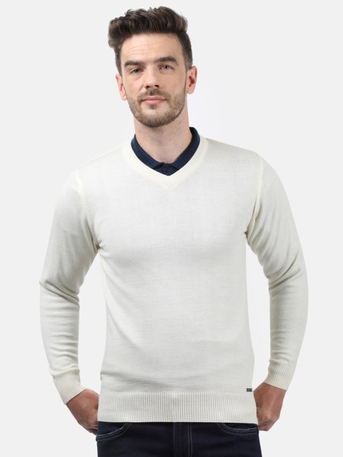 

Monte Carlo Men Off White Wool V-Neck Pullover Sweaters
