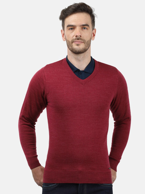 

Monte Carlo Men Red V-Neck Wool Pullover Sweaters