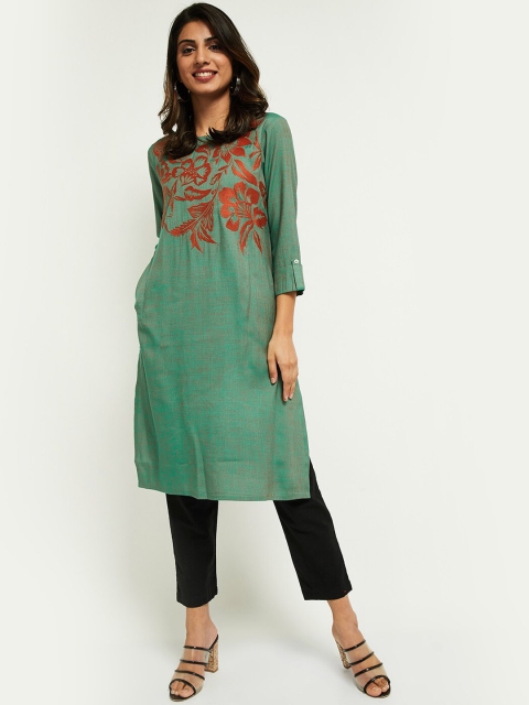 

max Women Green Yoke Design Thread Work Kurta