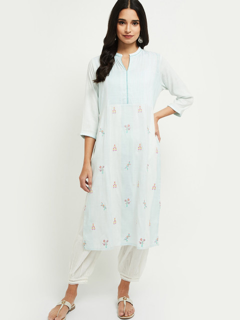 

max Women Green Floral Embroidered Chikankari Kurta