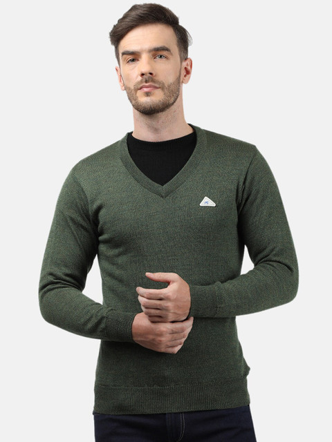

Monte Carlo Men Olive Green Wollen Pullover with Applique Detail