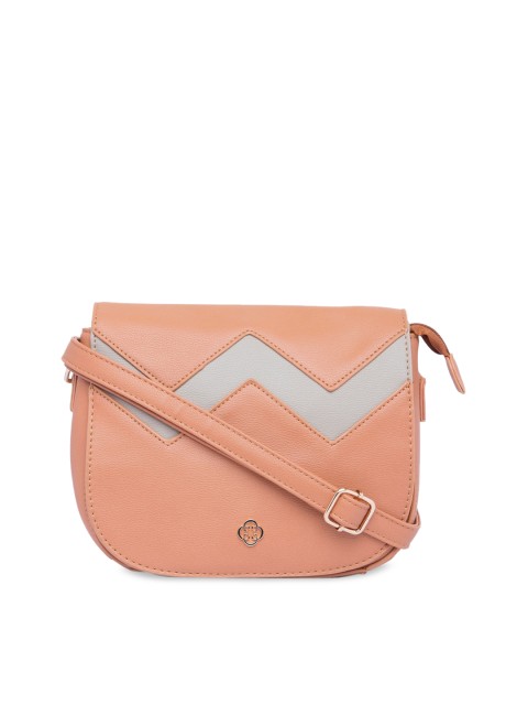 

CERIZ Coral & Grey Colourblocked PU Half Moon Sling Bag