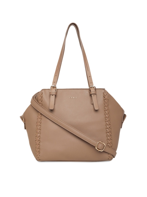 

CERIZ Women Beige PU Structured Tote Bag And Detachable Sling Strap
