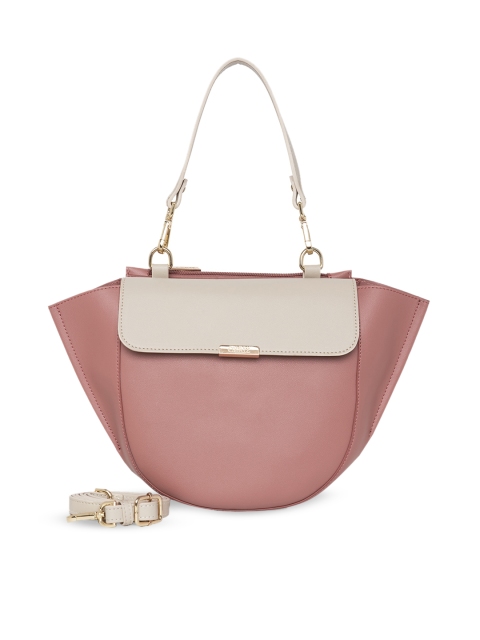 

CERIZ Women Pink & Beige Colourblocked Half Moon Handheld Bag With Detachable Sling Strap