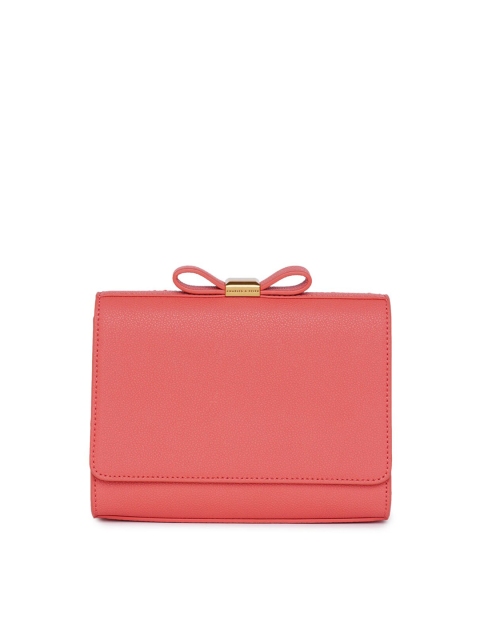 

CHARLES & KEITH Coral & Gold-Toned Bow Detail Purse Clutch