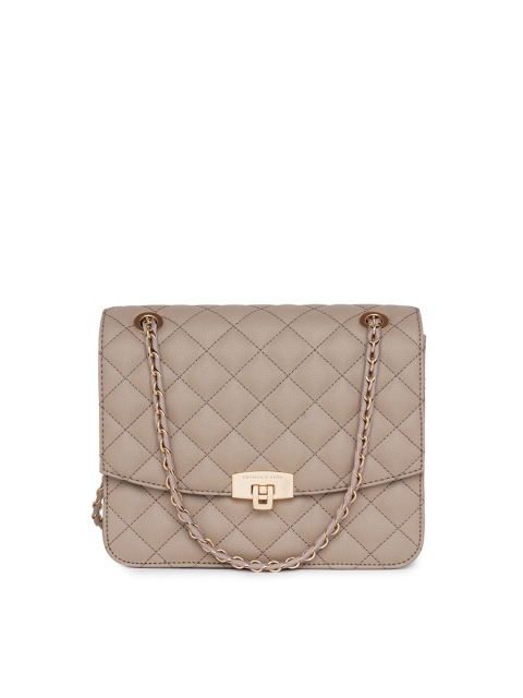

CHARLES & KEITH Women Beige Quilted Box Clutch With Wrist Loop
