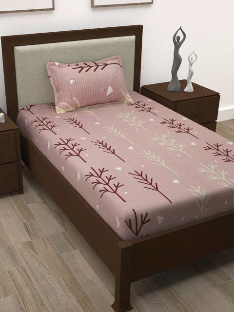 

Story@home Mauve & Maroon Floral 186 TC Pure Cotton Single Bedsheet With 1 Pillow Covers