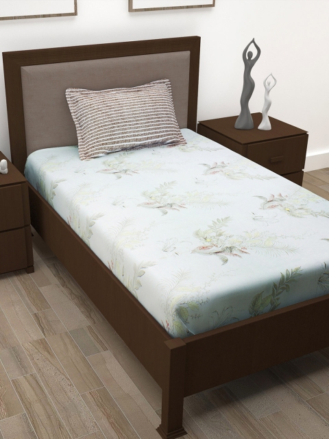 

Story@home White & Green Floral 186 TC Pure Cotton Single Bedsheet With 1 Pillow Covers