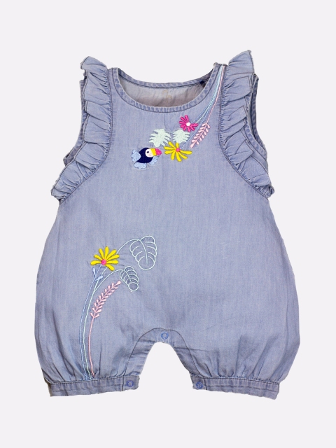 

BABY GO Infant Girls Blue Solid Cotton Rompers