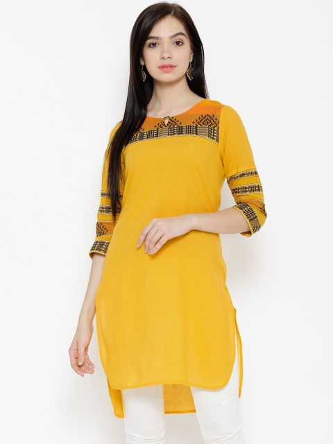 

Aurelia Yellow Woven Design Kurta