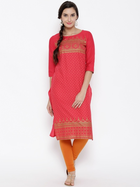 

AURELIA Women Red Printed Straight Kurta