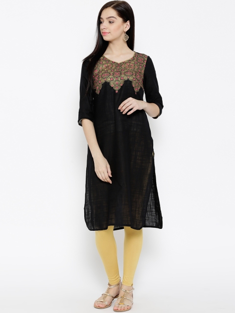 

AURELIA Women Black Printed Straight Kurta