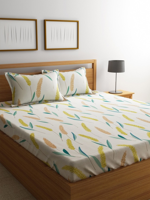 

URBAN DREAM White & Yellow Floral 210 TC King Bedsheet With 2 Pillow Covers