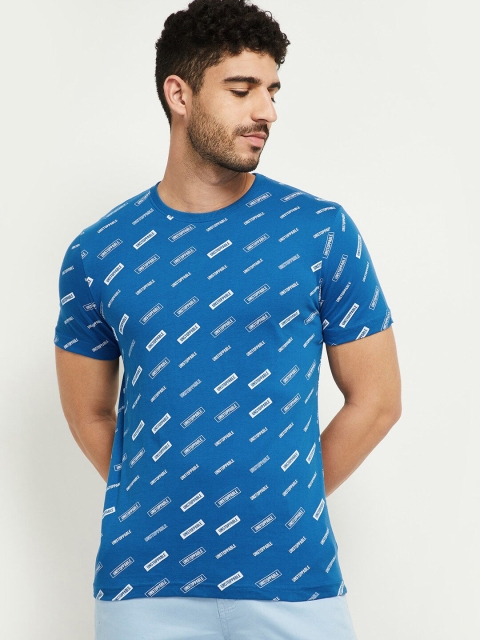 

max Men Blue Printed T-shirt