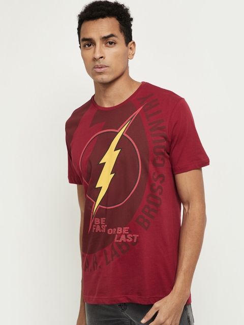 

max Men Red Printed Raw Edge T-shirt