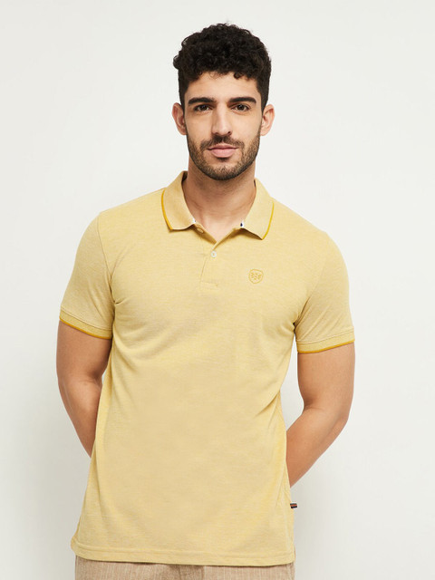 

max Men Yellow Polo Collar T-shirt