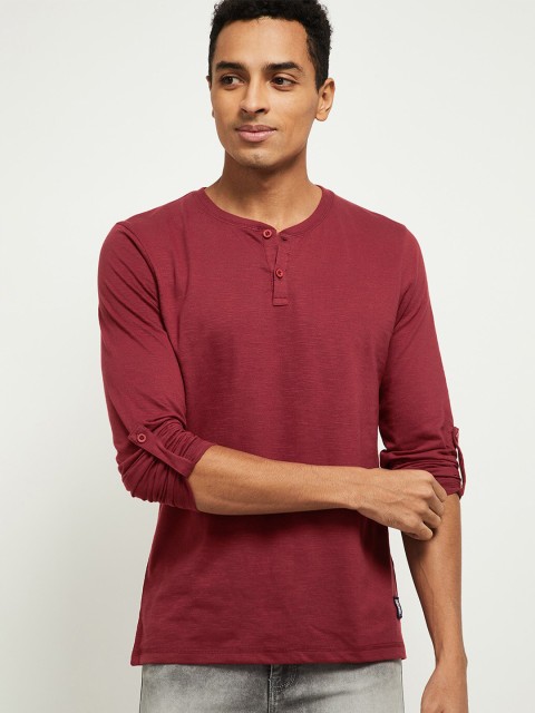 

max Men Maroon Henley Neck T-shirt