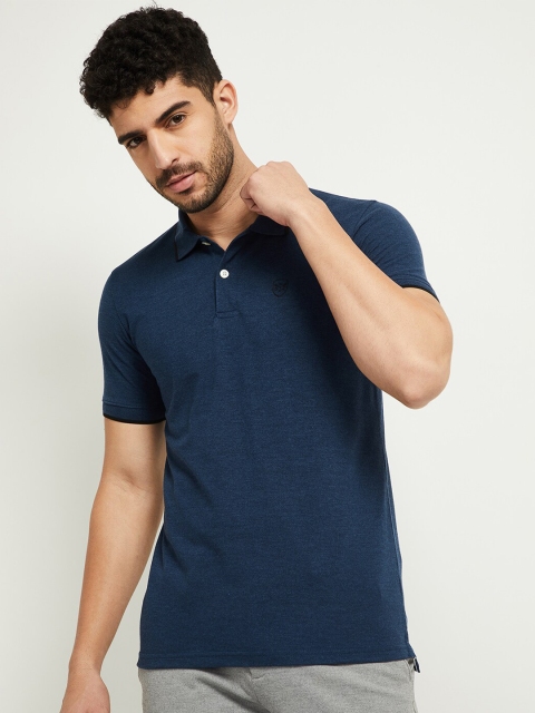 

max Men Blue Polo Collar T-shirt