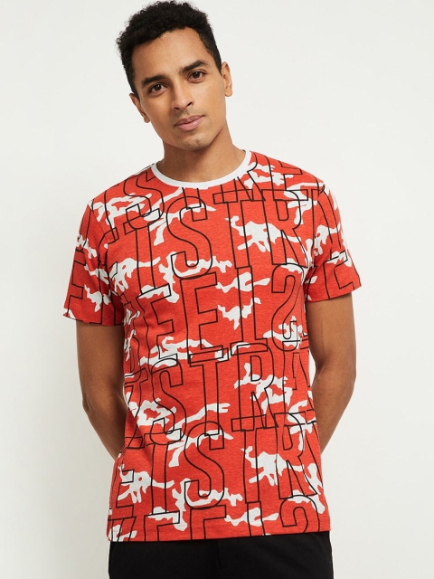 

max Men Red Typography Printed T-shirt