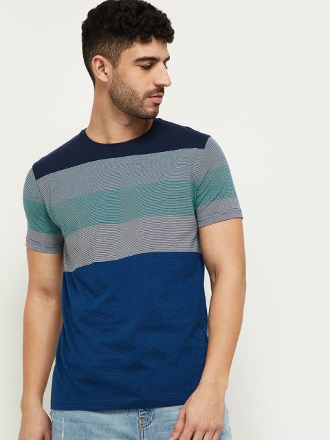 

max Men Blue Striped T-shirt