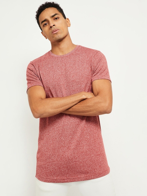 

max Men Maroon & Coral Solid T-shirt