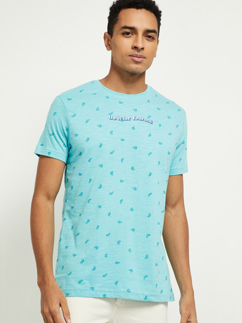 

max Men Blue Printed T-shirt