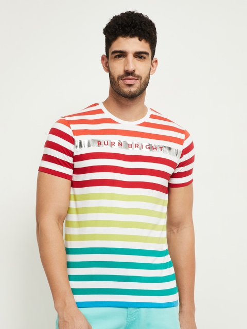 

max Men White Striped T-shirt