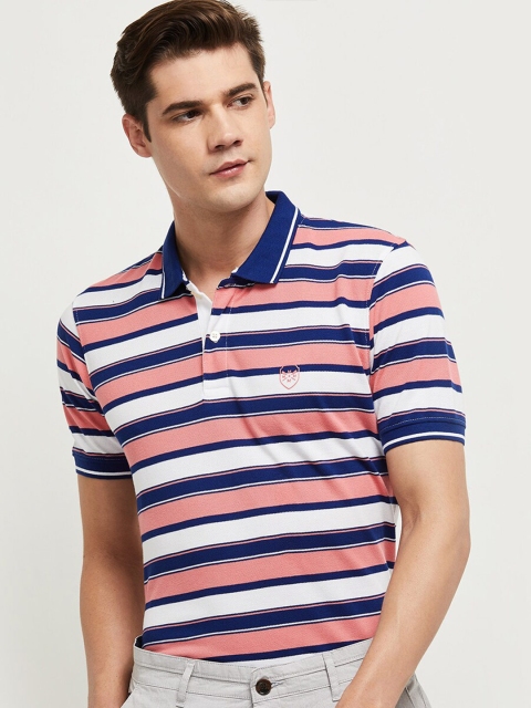 

max Men Rust Striped Polo Collar T-shirt