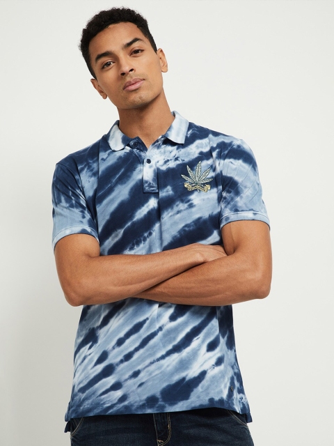

max Men Blue Printed Polo Collar T-shirt