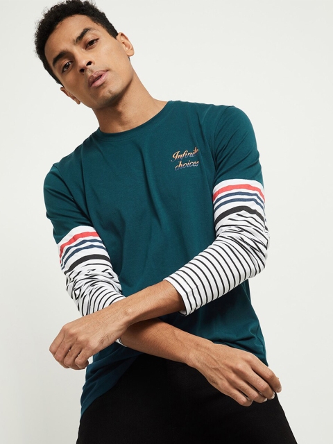

max Men Green Colourblocked Applique T-shirt