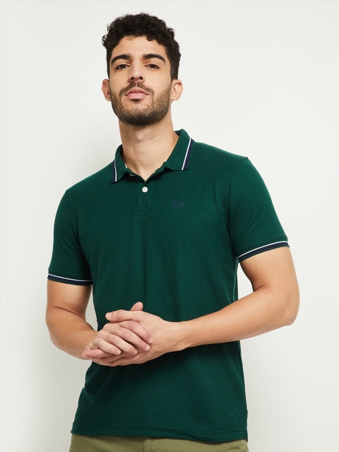 

max Men Green Polo Collar T-shirt