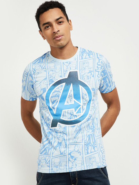 

max Men Blue Typography Printed Raw Edge T-shirt