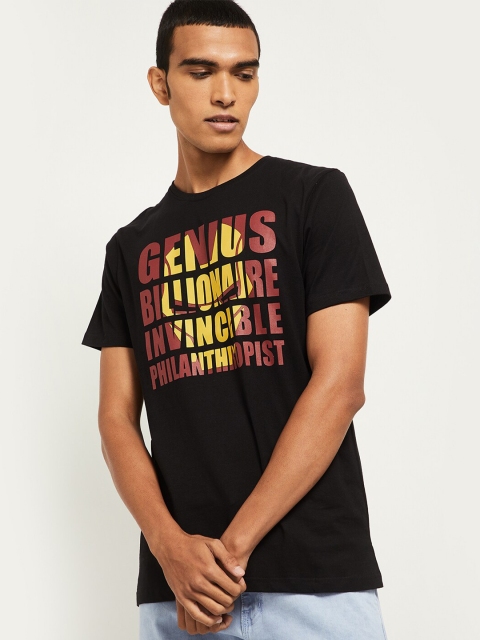 

max Men Black Typography Printed Raw Edge T-shirt