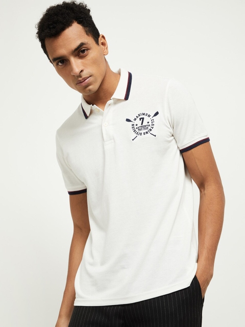 

max Men White Polo Collar T-shirt