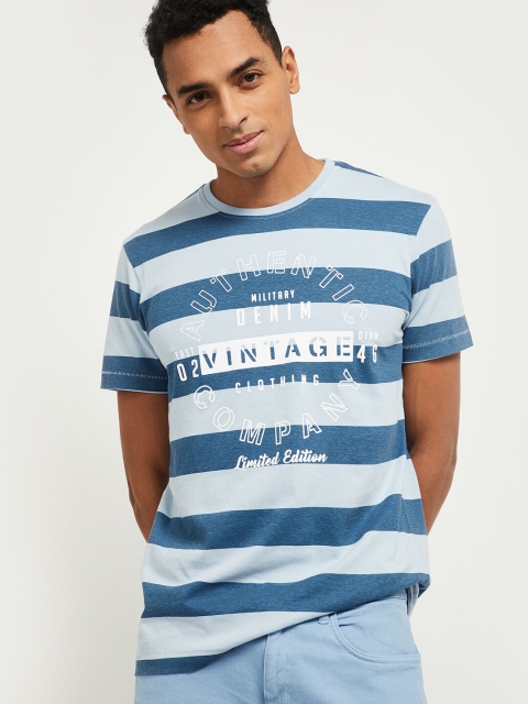 

max Men Blue Striped T-shirt