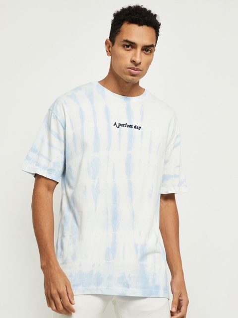 

max Men White Blue Tie and Dye Cotton Pure Cotton T-shirt
