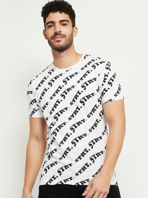 

max Men White Black Typography Printed Monochrome Cotton Pure Cotton T-shirt