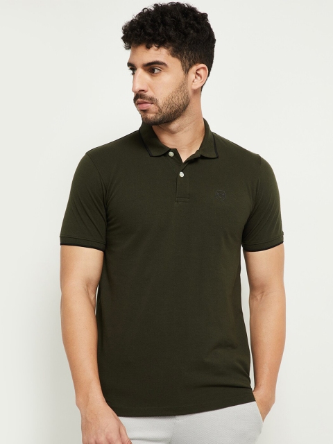 

max Men Olive Green Polo Collar T-shirt