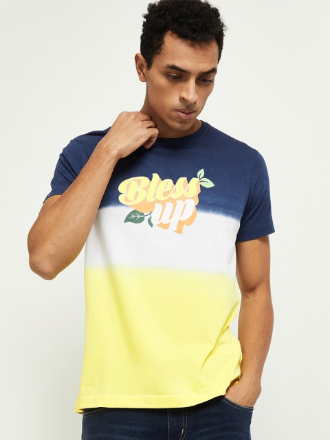 

max Men Blue & Yellow Colourblocked Cotton T-shirt