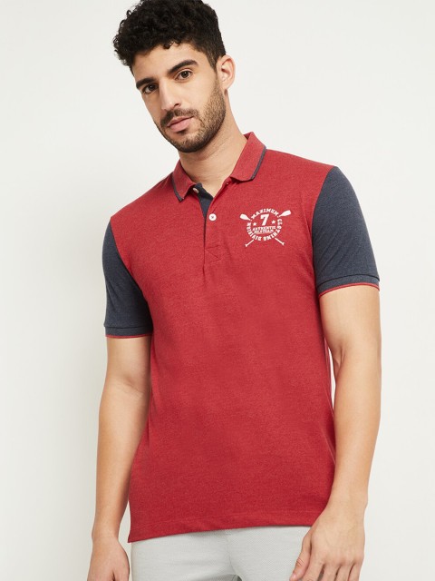 

max Men Red Polo Collar Cotton Pure Cotton T-shirt
