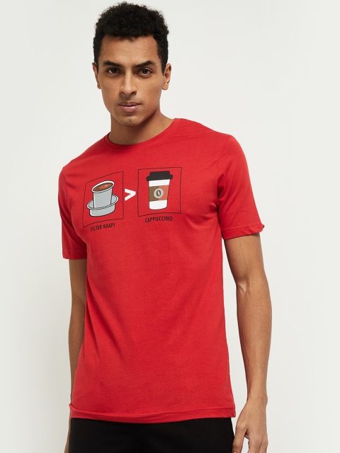 

max Men Red Printed Cotton Pure Cotton T-shirt