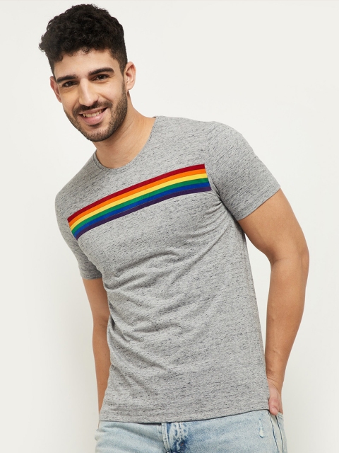 

max Men Grey & Red Striped T-shirt